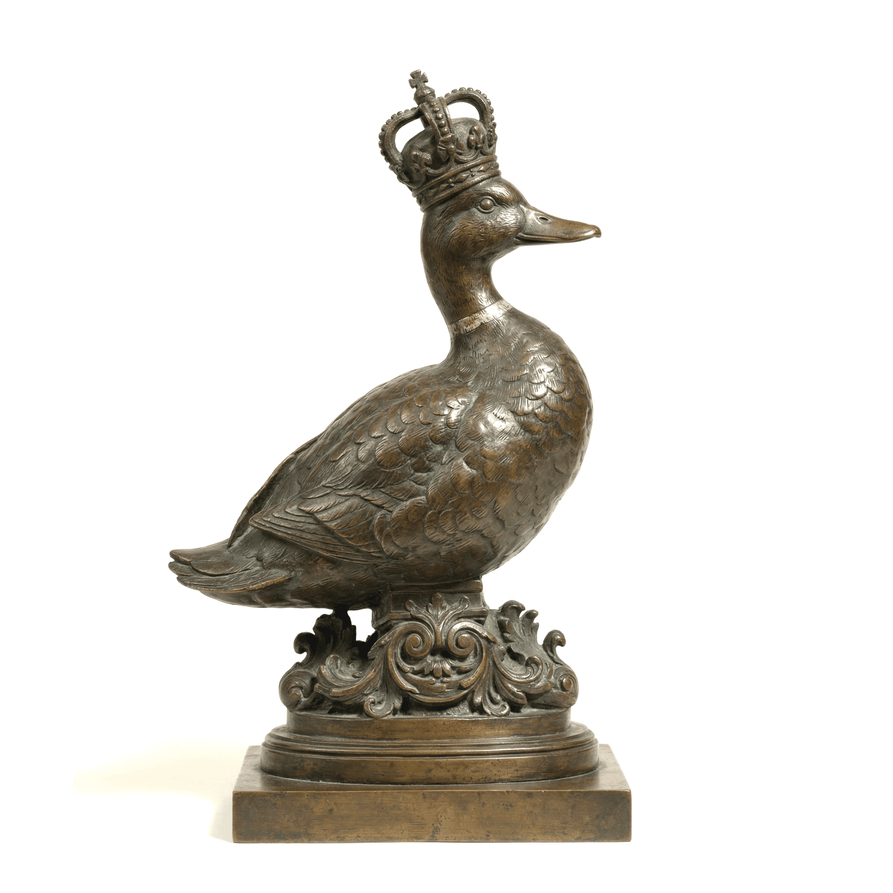 Bronze Duck Sculpture with Crown