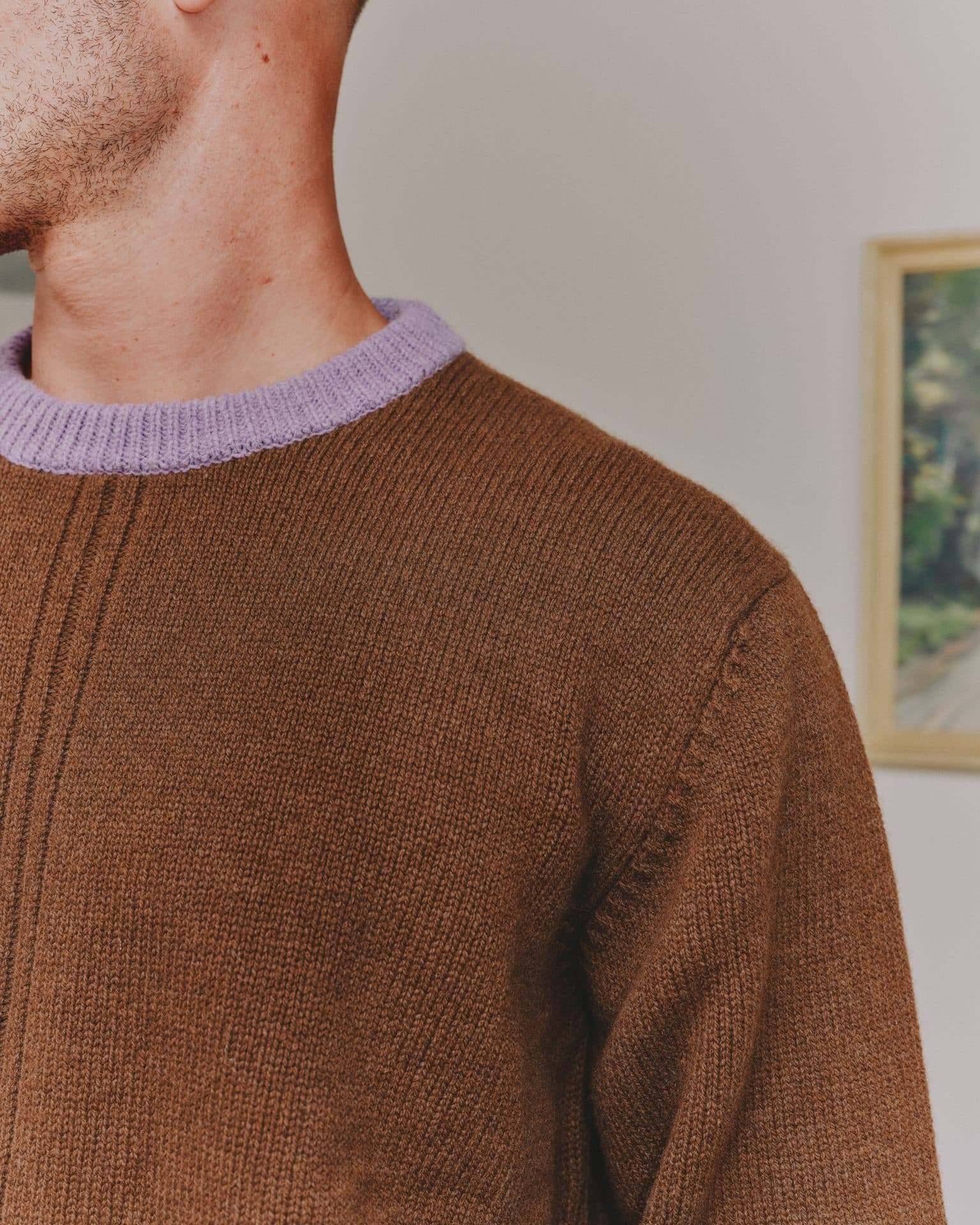 The lilac collar of the Phacelia knit